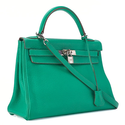 HERMES ケリー 32 ハンドバッグ 内縫い トリヨン 2WAY グリーン シルバー金具 中古品
