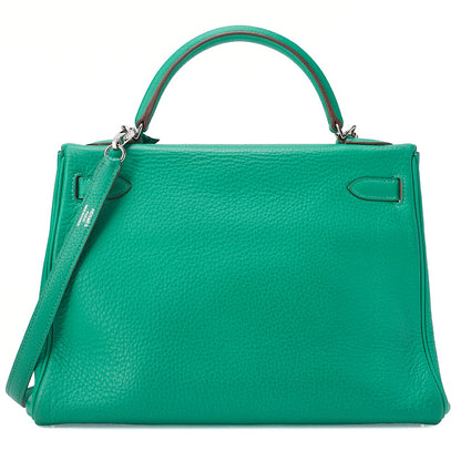HERMES ケリー 32 ハンドバッグ 内縫い トリヨン 2WAY グリーン シルバー金具 中古品
