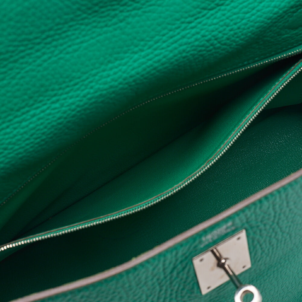 HERMES ケリー 32 ハンドバッグ 内縫い トリヨン 2WAY グリーン シルバー金具 中古品