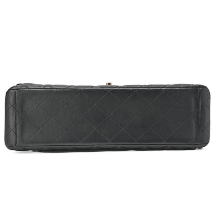 シャネル ラムスキン デカマトラッセ 33cm ダブルフラップ チェーンショルダーバッグ 黒 ゴールド金具 中古