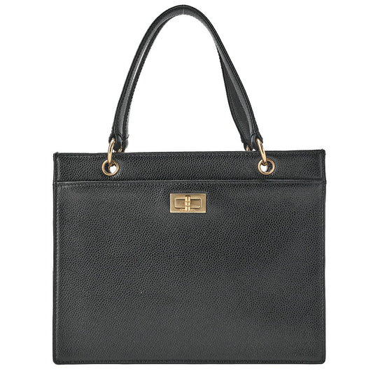 CHANEL Caviar Skin 2.55 Turn-Lock Handbag Black Gold-Tone Hardware, Pre-Owned