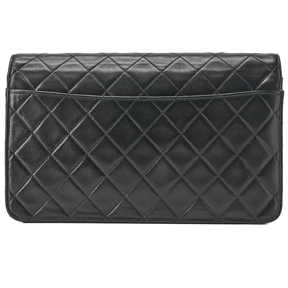 CHANEL Lambskin Matelasse 25cm Single Flap Grain Chain Shoulder Black Gold-Tone Hardware, Pre-Owned