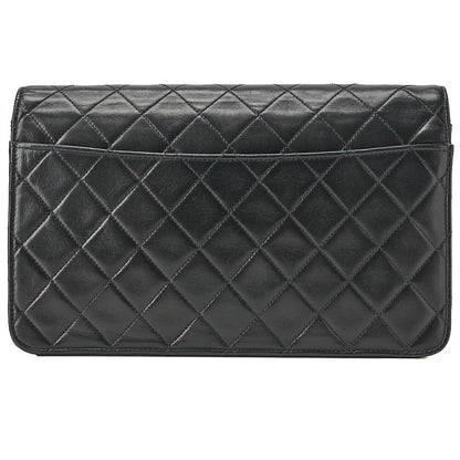CHANEL Lambskin Matelasse 25cm Single Flap Grain Chain Shoulder Black Gold-Tone Hardware, Pre-Owned
