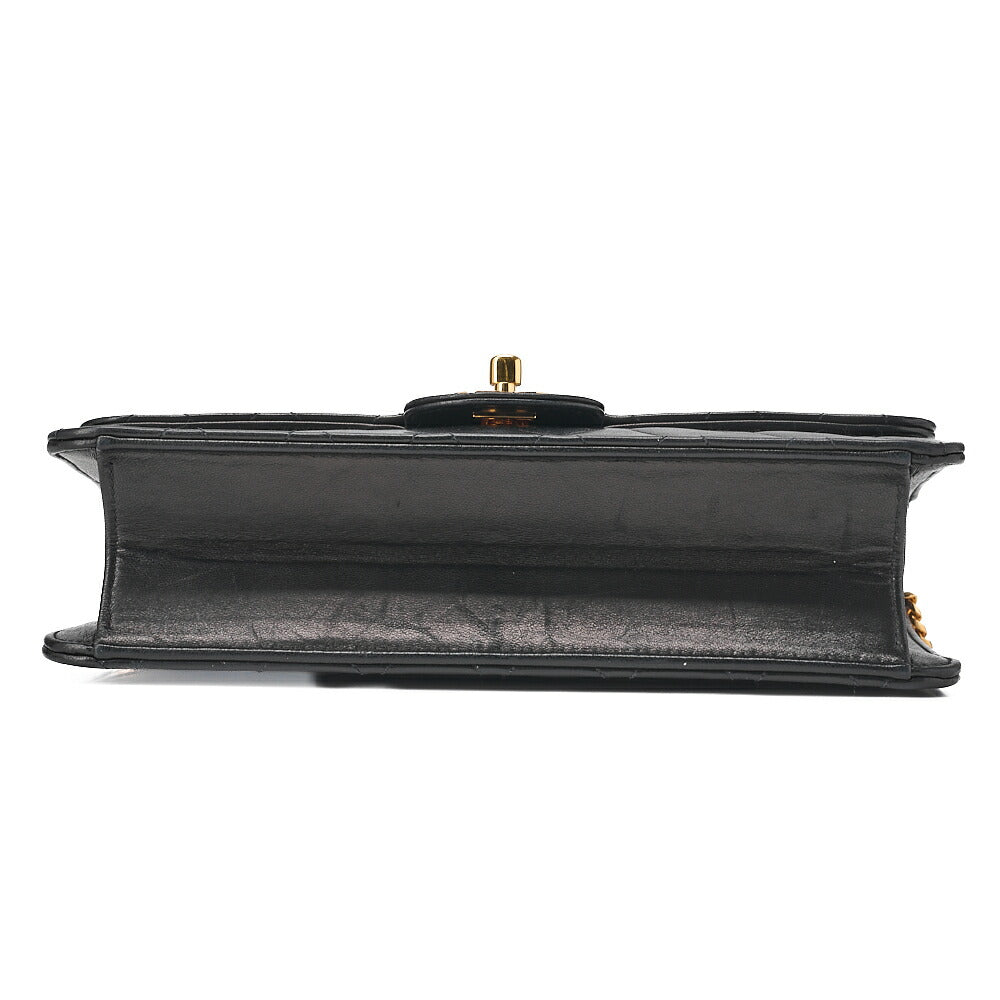 CHANEL Lambskin Matelasse 25cm Single Flap Grain Chain Shoulder Black Gold-Tone Hardware, Pre-Owned