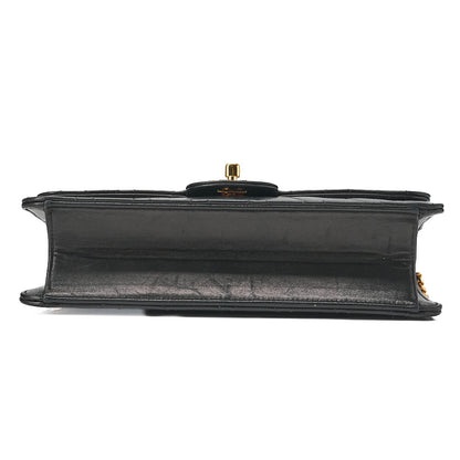 CHANEL Lambskin Matelasse 25cm Single Flap Grain Chain Shoulder Black Gold-Tone Hardware, Pre-Owned