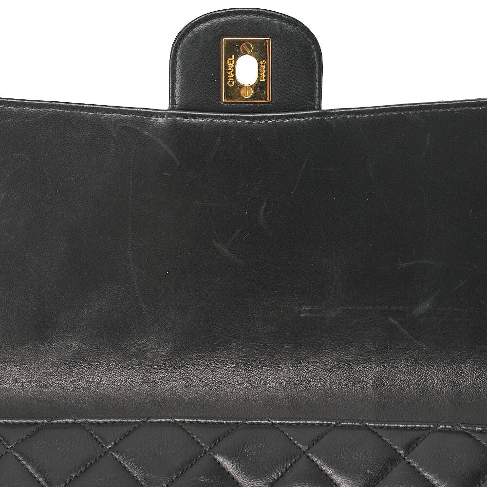 CHANEL Lambskin Matelasse 25cm Single Flap Grain Chain Shoulder Black Gold-Tone Hardware, Pre-Owned
