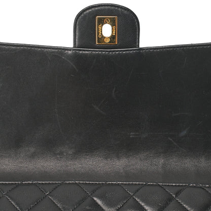 CHANEL Lambskin Matelasse 25cm Single Flap Grain Chain Shoulder Black Gold-Tone Hardware, Pre-Owned