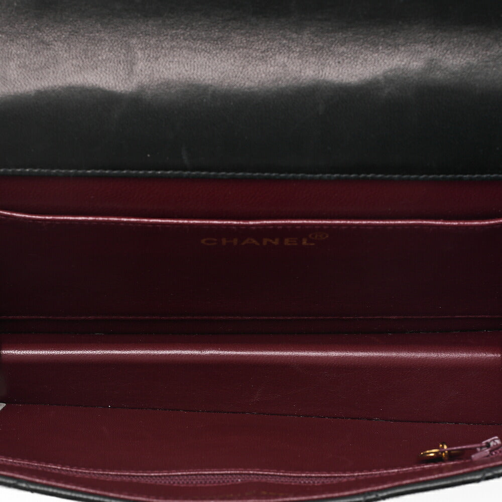 CHANEL Lambskin Matelasse 25cm Single Flap Grain Chain Shoulder Black Gold-Tone Hardware, Pre-Owned