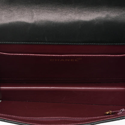 CHANEL Lambskin Matelasse 25cm Single Flap Grain Chain Shoulder Black Gold-Tone Hardware, Pre-Owned