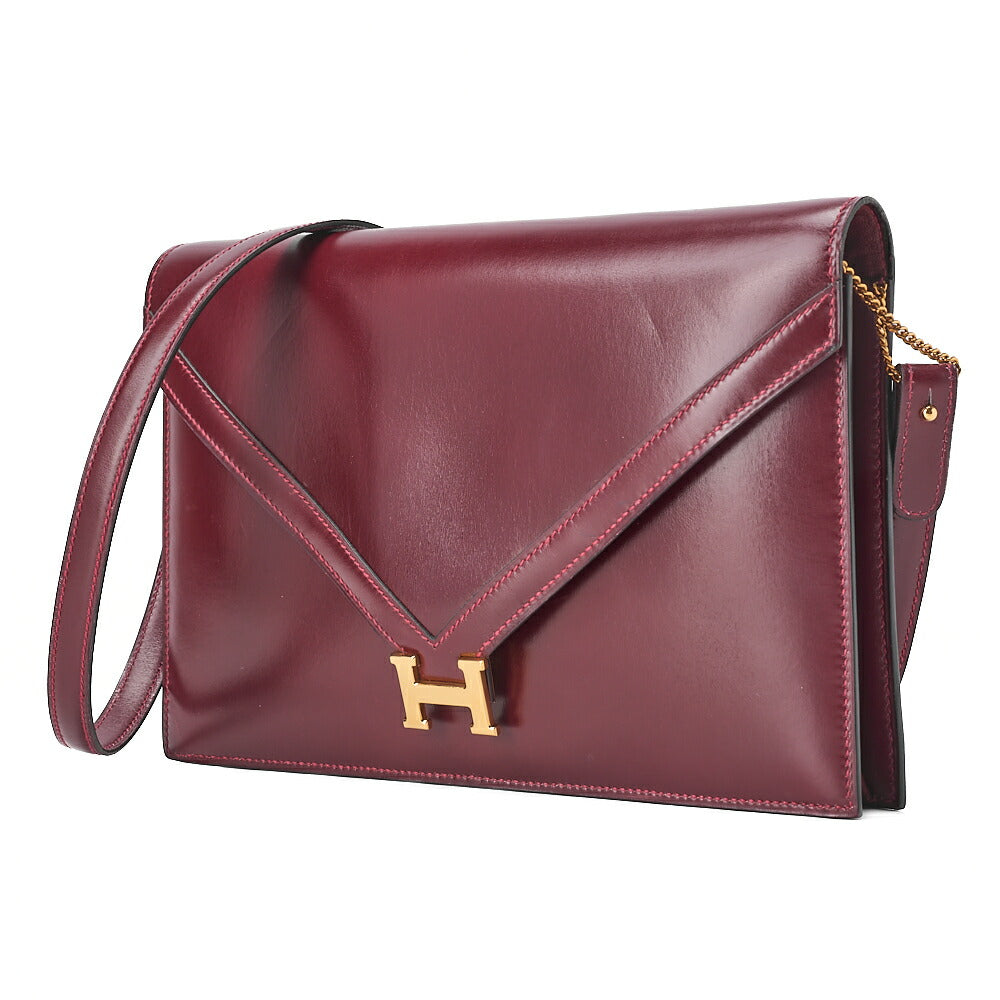 エルメス HERMES リディ Vフラップ ボックスカーフ ショルダーバッグ ルージュアッシュ ゴールド金具 中古品