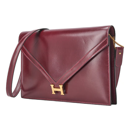 エルメス HERMES リディ Vフラップ ボックスカーフ ショルダーバッグ ルージュアッシュ ゴールド金具 中古品