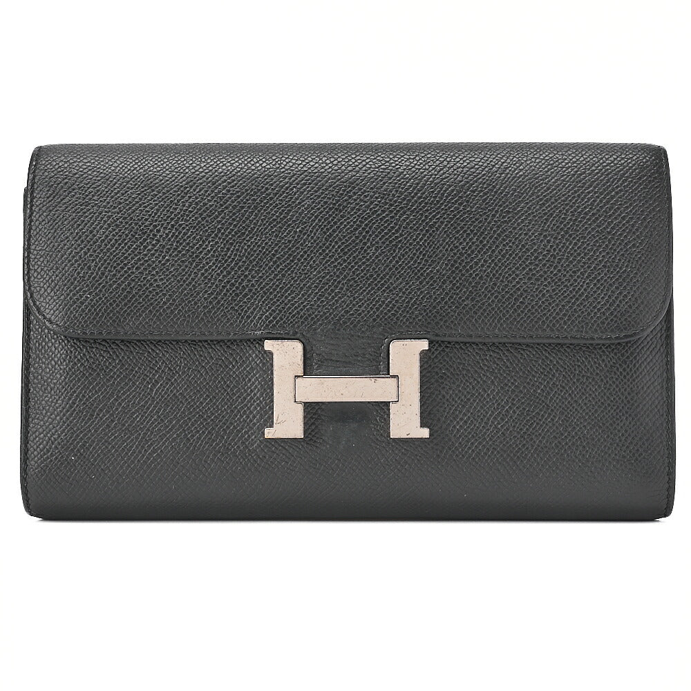 HERMES コンスタンス ロング バイフォールドウォレット エプソン ブラック シルバー金具 中古品