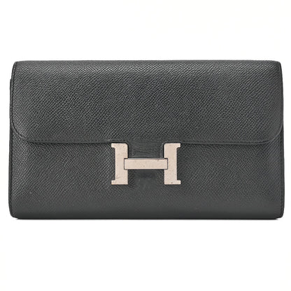 HERMES コンスタンス ロング バイフォールドウォレット エプソン ブラック シルバー金具 中古品