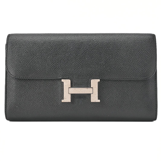 HERMES Constance Long Bi-Fold Wallet Epson Black Silver-Tone Hardware, Pre-Owned