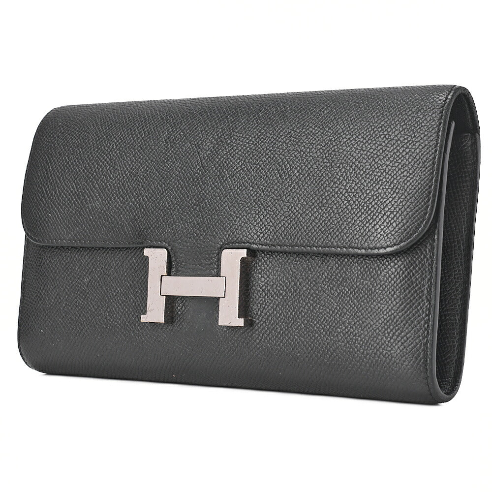 HERMES コンスタンス ロング バイフォールドウォレット エプソン ブラック シルバー金具 中古品
