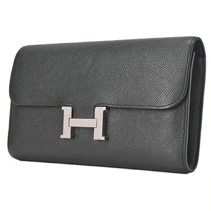 HERMES コンスタンス ロング バイフォールドウォレット エプソン ブラック シルバー金具 中古品