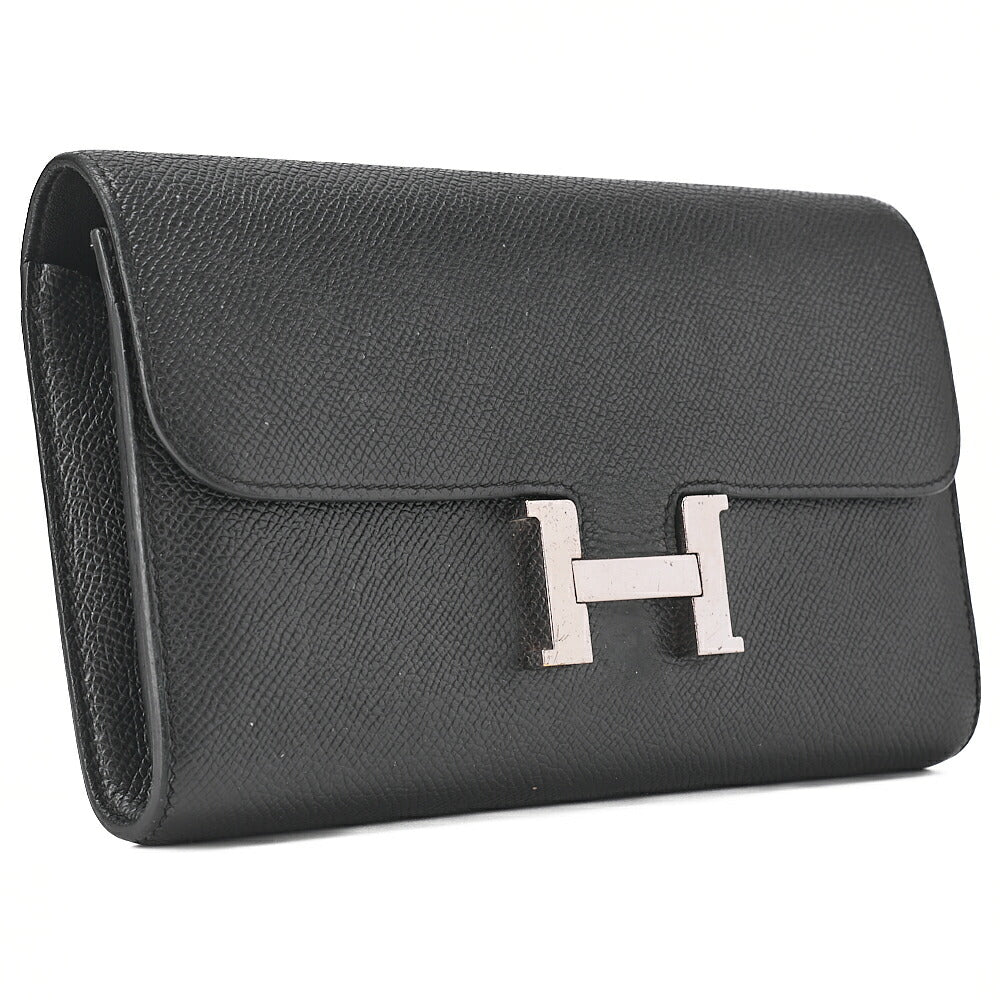 HERMES コンスタンス ロング バイフォールドウォレット エプソン ブラック シルバー金具 中古品