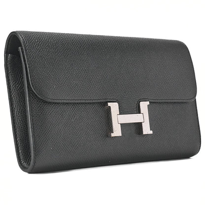 HERMES コンスタンス ロング バイフォールドウォレット エプソン ブラック シルバー金具 中古品