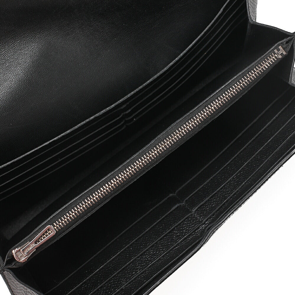 HERMES コンスタンス ロング バイフォールドウォレット エプソン ブラック シルバー金具 中古品