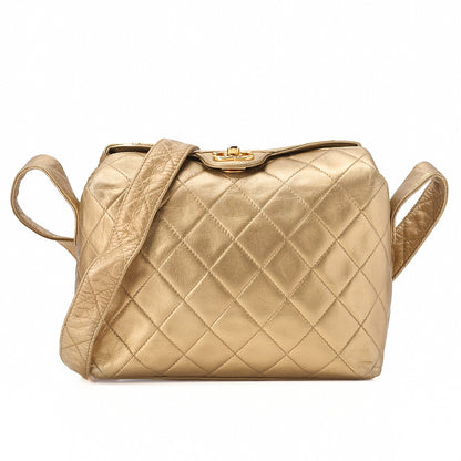 CHANEL Lambskin Matelasse Upper Coco Mark Shoulder Bag Gold Gold-Tone Hardware, Pre-Owned