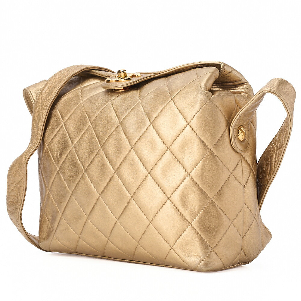 CHANEL Lambskin Matelasse Upper Coco Mark Shoulder Bag Gold Gold-Tone Hardware, Pre-Owned