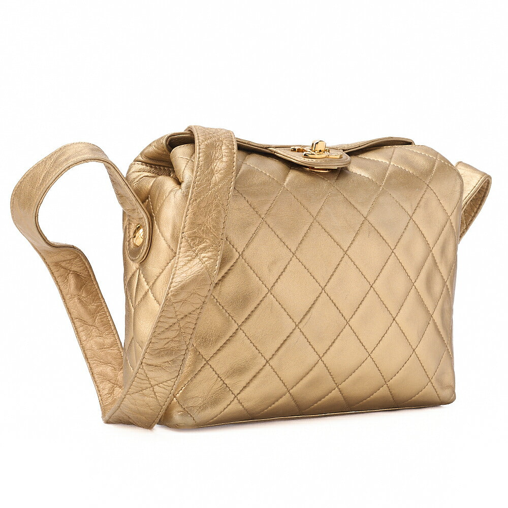 CHANEL Lambskin Matelasse Upper Coco Mark Shoulder Bag Gold Gold-Tone Hardware, Pre-Owned