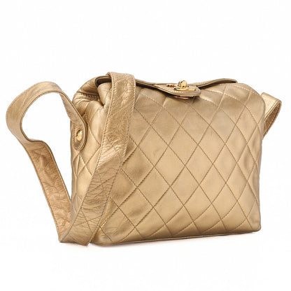 CHANEL Lambskin Matelasse Upper Coco Mark Shoulder Bag Gold Gold-Tone Hardware, Pre-Owned