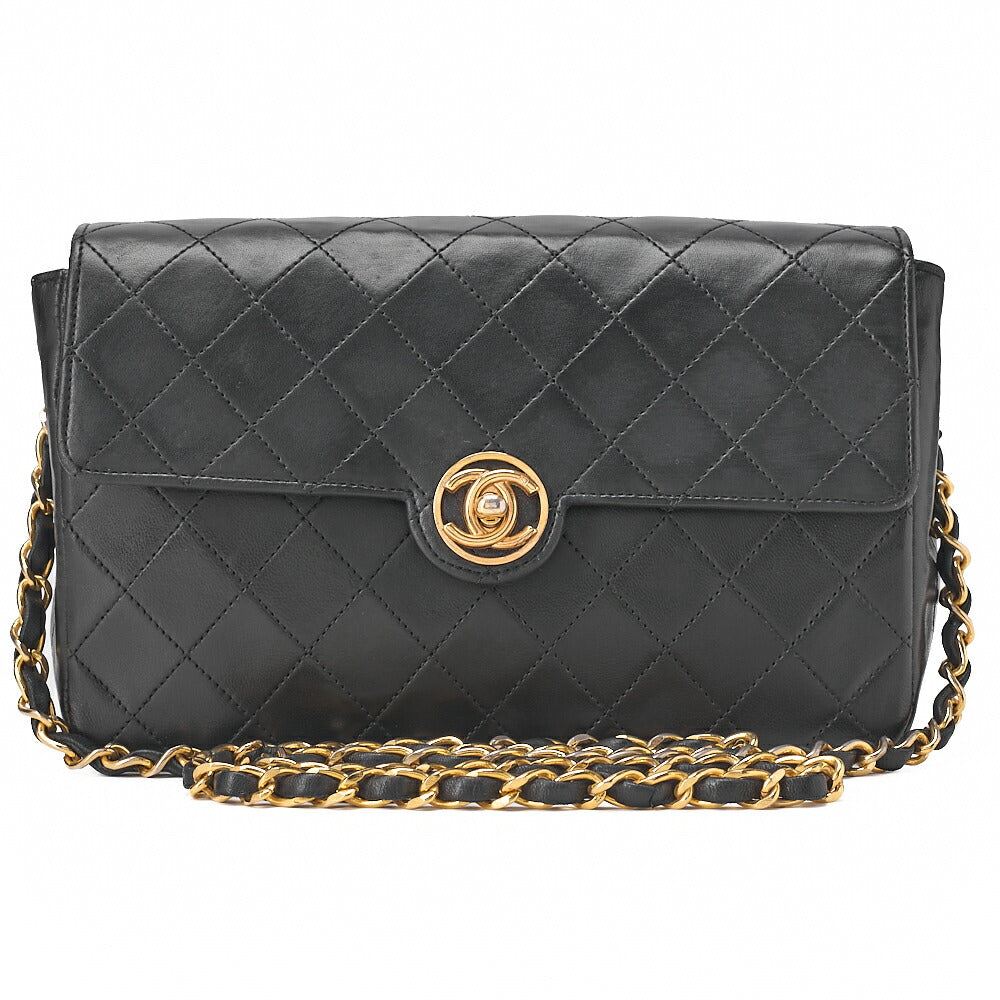 CHANEL Chain Shoulder Bag Mini Matelasse Circle Coco Lambskin Black Gold-Tone Hardware, Pre-Owned