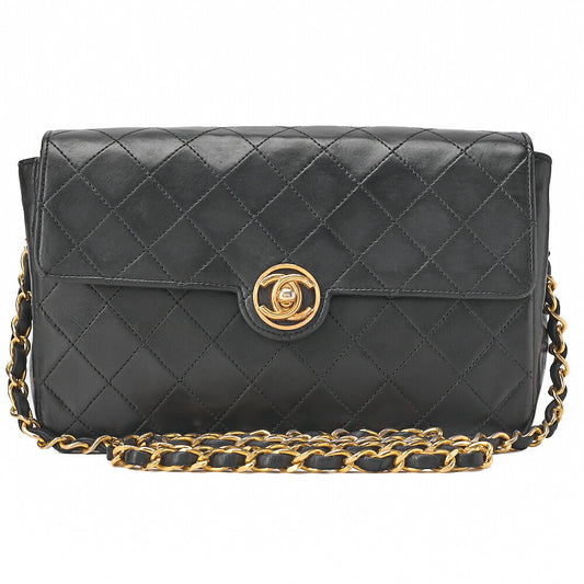 CHANEL Chain Shoulder Bag Mini Matelasse Circle Coco Lambskin Black Gold-Tone Hardware, Pre-Owned