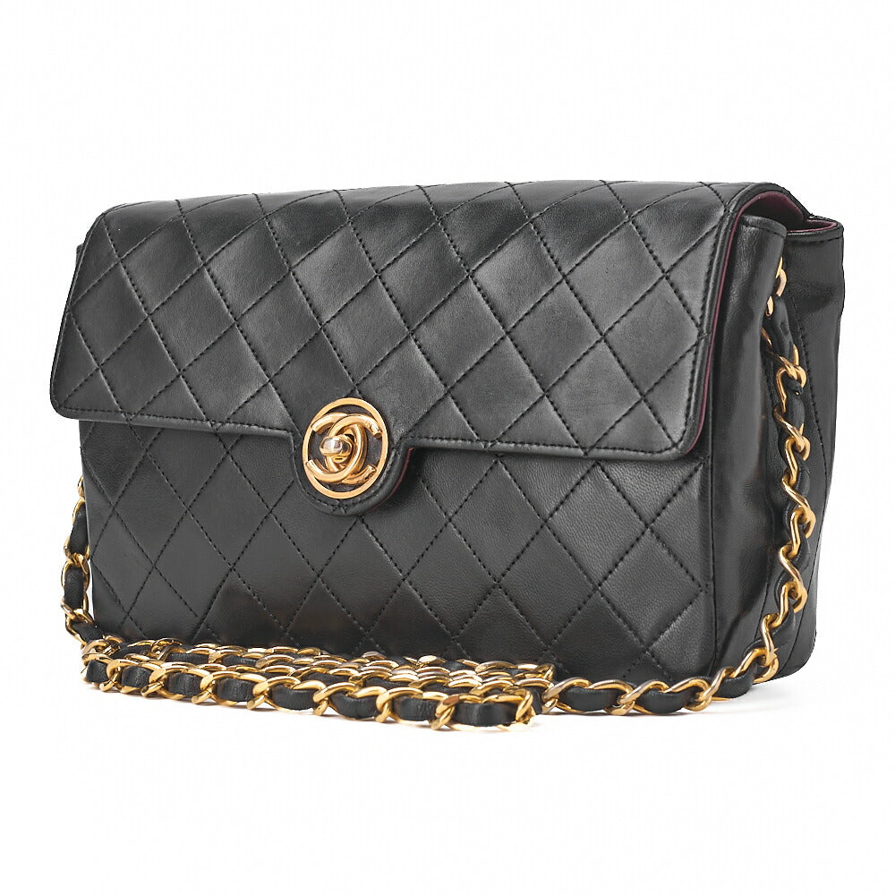 CHANEL Chain Shoulder Bag Mini Matelasse Circle Coco Lambskin Black Gold-Tone Hardware, Pre-Owned