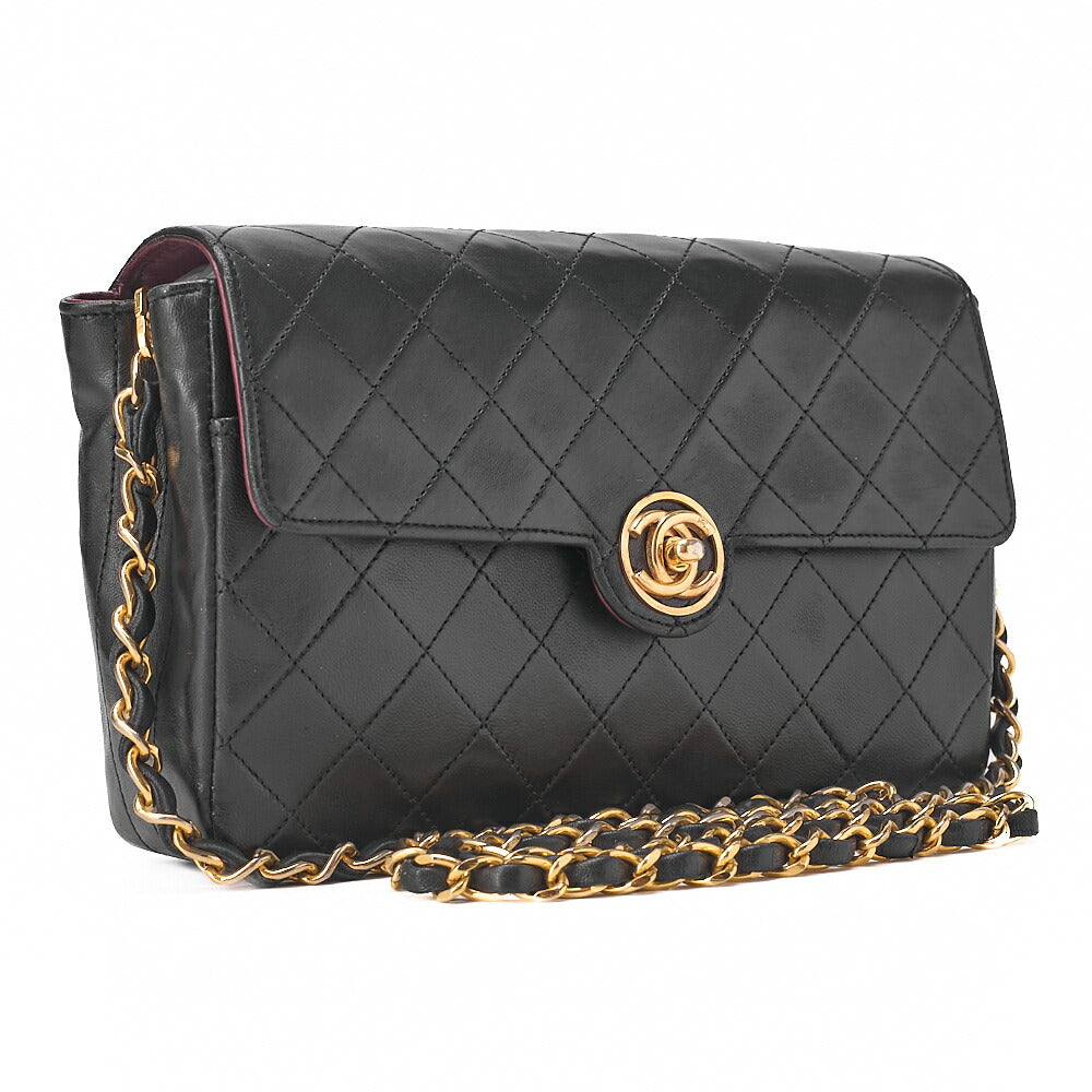 CHANEL Chain Shoulder Bag Mini Matelasse Circle Coco Lambskin Black Gold-Tone Hardware, Pre-Owned