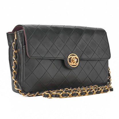 CHANEL Chain Shoulder Bag Mini Matelasse Circle Coco Lambskin Black Gold-Tone Hardware, Pre-Owned
