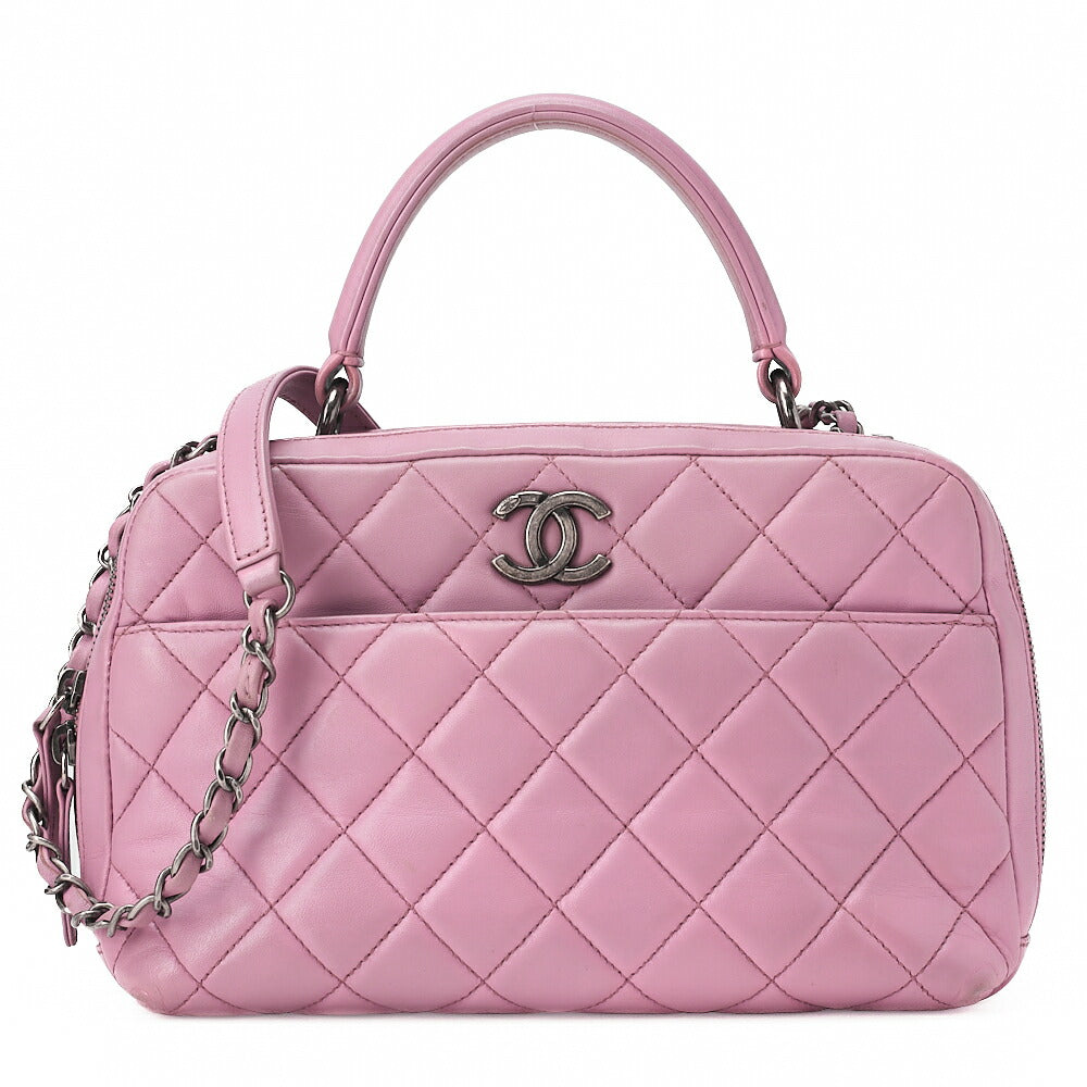 CHANEL Lambskin Matelasse Trendy CC 2WAY Hand Pink Silver-Tone Hardware, Pre-Owned