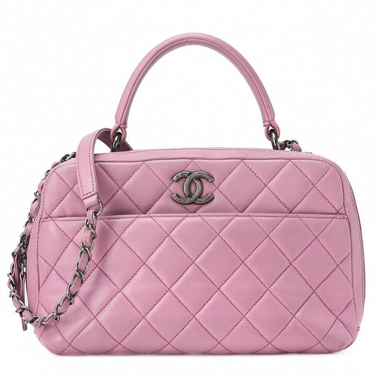 CHANEL Lambskin Matelasse Trendy CC 2WAY Hand Pink Silver-Tone Hardware, Pre-Owned