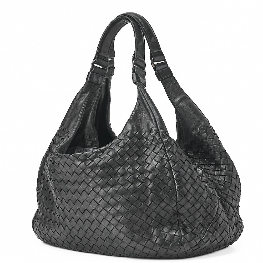 BOTTEGA VENETA Bottega Veneta Shoulder Bag Intrecciato Campana Lambskin Black Silver-Tone Hardware, Pre-Owned