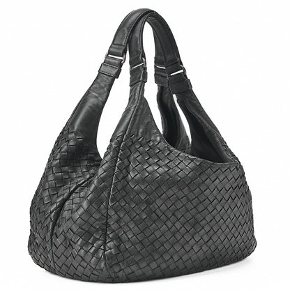 BOTTEGA VENETA Bottega Veneta Shoulder Bag Intrecciato Campana Lambskin Black Silver-Tone Hardware, Pre-Owned