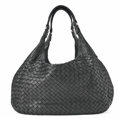 BOTTEGA VENETA Bottega Veneta Shoulder Bag Intrecciato Campana Lambskin Black Silver-Tone Hardware, Pre-Owned