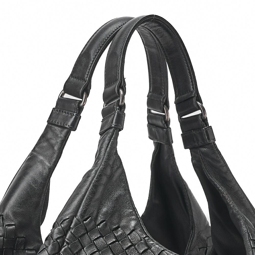 BOTTEGA VENETA Bottega Veneta Shoulder Bag Intrecciato Campana Lambskin Black Silver-Tone Hardware, Pre-Owned