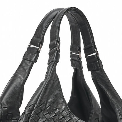BOTTEGA VENETA Bottega Veneta Shoulder Bag Intrecciato Campana Lambskin Black Silver-Tone Hardware, Pre-Owned
