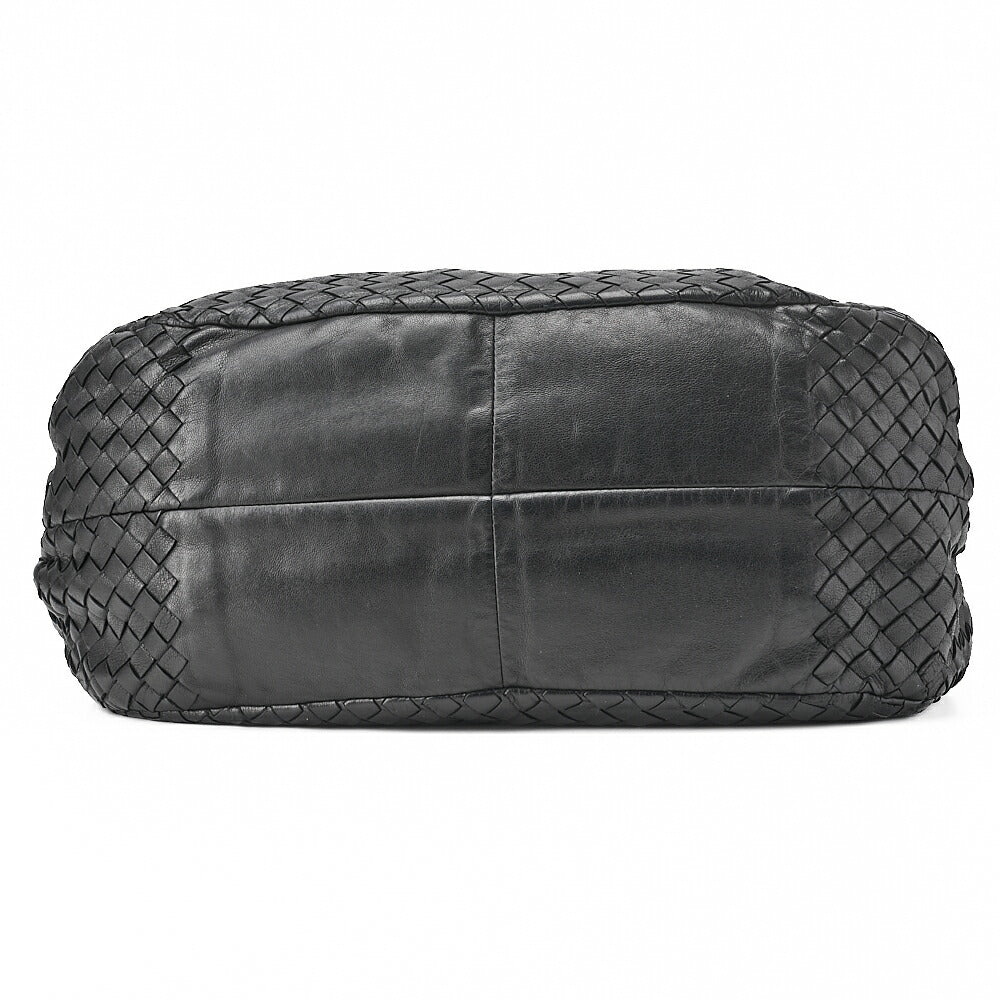 BOTTEGA VENETA Bottega Veneta Shoulder Bag Intrecciato Campana Lambskin Black Silver-Tone Hardware, Pre-Owned