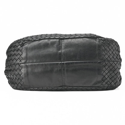 BOTTEGA VENETA Bottega Veneta Shoulder Bag Intrecciato Campana Lambskin Black Silver-Tone Hardware, Pre-Owned