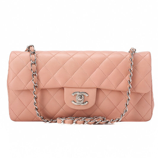 CHANEL Lambskin Matelasse Single Chain Shoulder Pink Silver-Tone Hardware, Pre-Owned