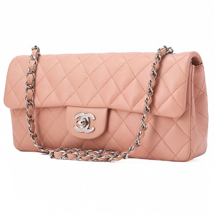 CHANEL ラムスキン マトラッセ シングルチェーンショルダー ピンク シルバー金具 中古品