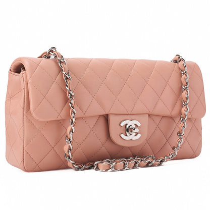 CHANEL ラムスキン マトラッセ シングルチェーンショルダー ピンク シルバー金具 中古品