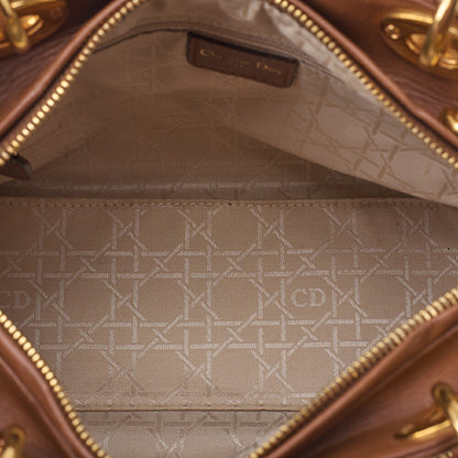 Dior Lady Dior Cannage Handbag 2way Shoulder Lambskin Brown Gold-Tone Hardware, Pre-Owned