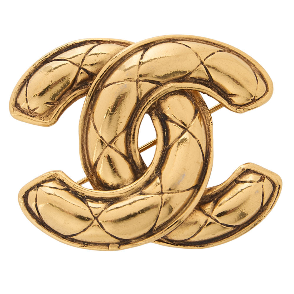 CHANEL Cocomark Matelasse Brooch GP (Gold Plated) Gold-Tone Hardware, Pre-Owned