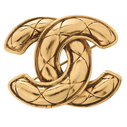 CHANEL Cocomark Matelasse Brooch GP (Gold Plated) Gold-Tone Hardware, Pre-Owned