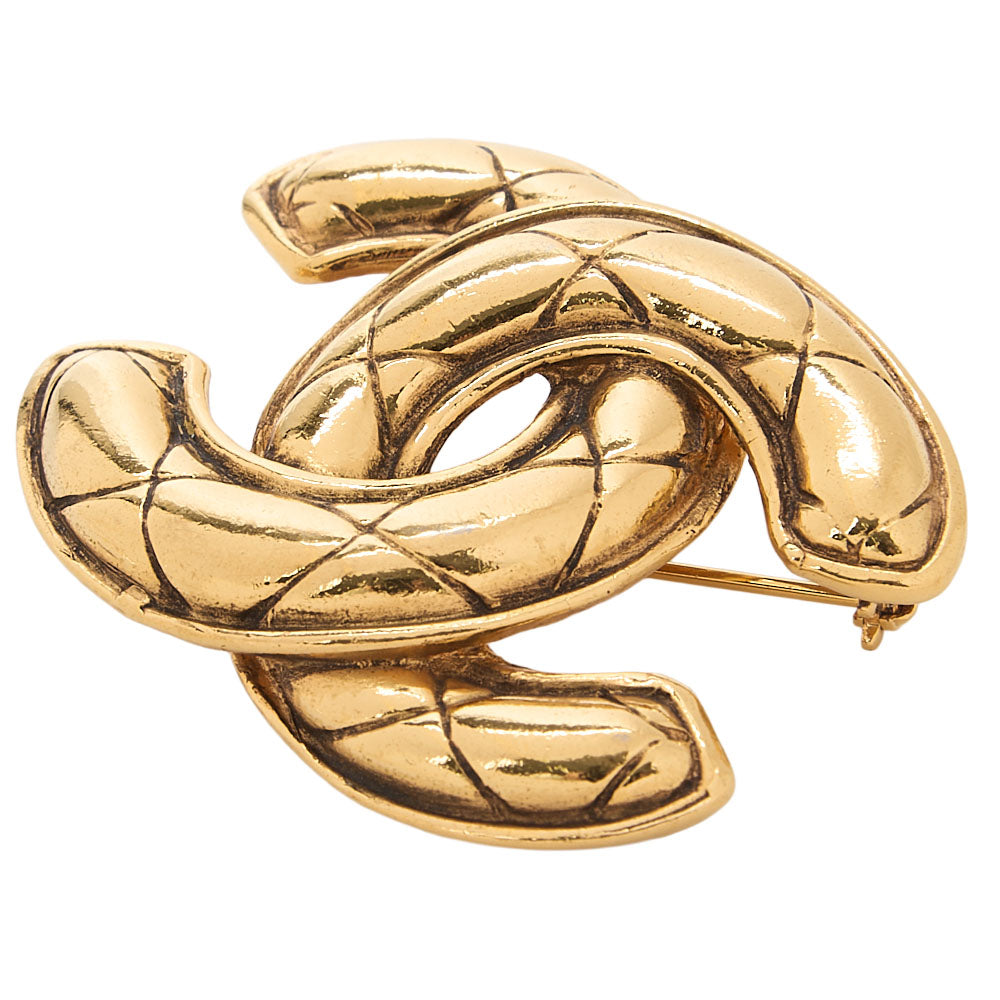 CHANEL Cocomark Matelasse Brooch GP (Gold Plated) Gold-Tone Hardware, Pre-Owned