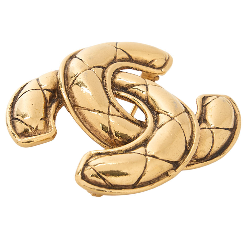 CHANEL Cocomark Matelasse Brooch GP (Gold Plated) Gold-Tone Hardware, Pre-Owned