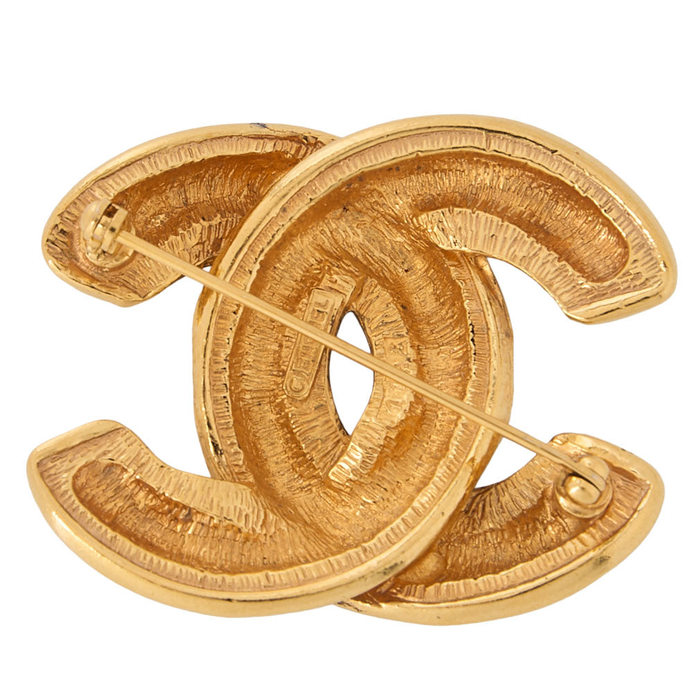 CHANEL Cocomark Matelasse Brooch GP (Gold Plated) Gold-Tone Hardware, Pre-Owned